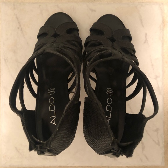 Aldo black glitter leather cage heels, sz 7. - Picture 6 of 7